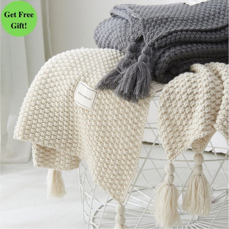 Ultra Soft Knitted Tassel Throw Blanket
