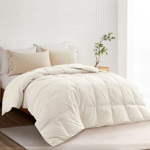 puredown® Organic Cotton Feather Comforter, Bedding Duvet Insert Full/Queen Size, 100% Pure Natural Cotton Cover Breathable Fluffy Feather Comforter with Corner Ties (Beige, 88"x90")
