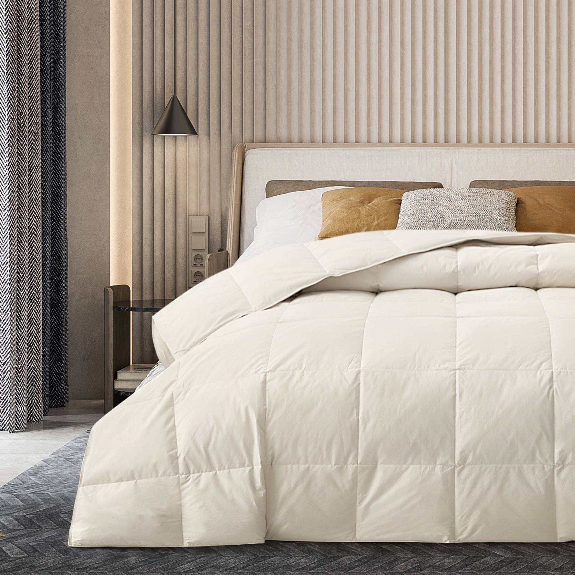 puredown® Organic Cotton Feather Comforter, Bedding Duvet Insert Full/Queen Size, 100% Pure Natural Cotton Cover Breathable Fluffy Feather Comforter with Corner Ties (Beige, 88"x90")