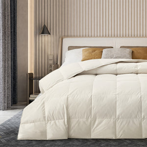 puredown® Organic Cotton Feather Comforter, Bedding Duvet Insert Full/Queen Size, 100% Pure Natural Cotton Cover Breathable Fluffy Feather Comforter with Corner Ties (Beige, 88"x90")