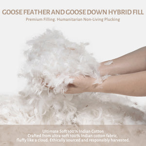 puredown® Organic Cotton Feather Comforter, Bedding Duvet Insert Full/Queen Size, 100% Pure Natural Cotton Cover Breathable Fluffy Feather Comforter with Corner Ties (Beige, 88"x90")