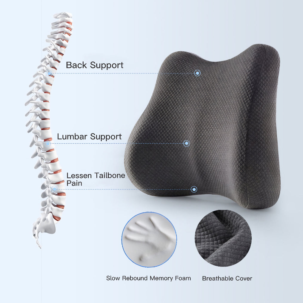  Memory Foam Seat Cushion & Lumbar Support Pillow for